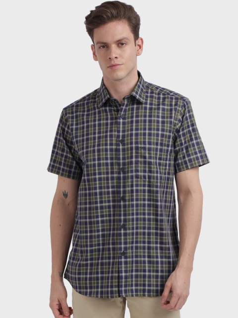 

ColorPlus Men Green & Blue Tailored Fit Checked Casual Shirt