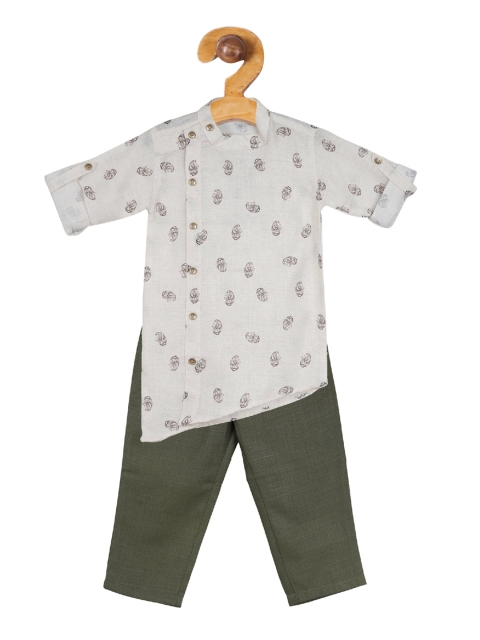 

Actuel Boys Cream-Coloured & Olive Green Printed Kurta with Pyjamas
