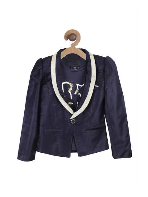 

Actuel Girls Navy Blue Corduroy Blazer with Full Sleeves Tshirt