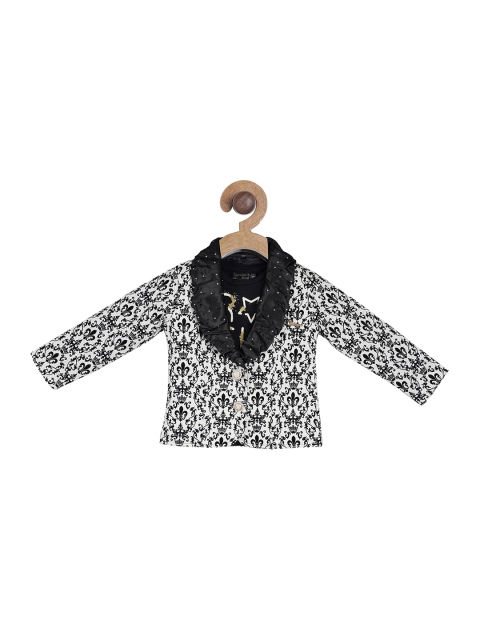 

Actuel Girls Black & White Printed Blazer with Full sleeves Tshirt