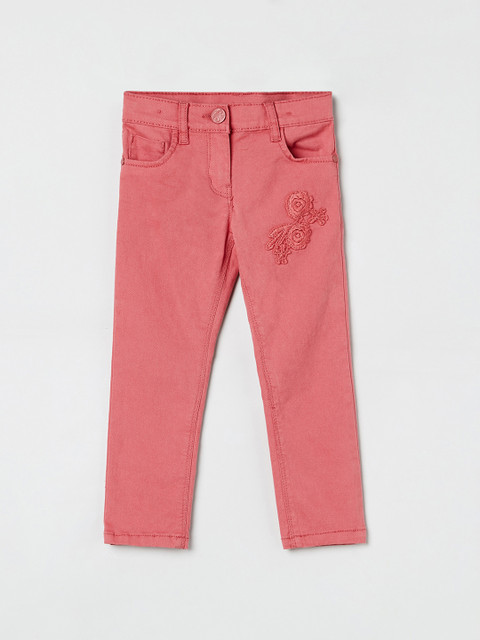 

max Girls Peach-Coloured Regular Fit Solid Regular Trousers