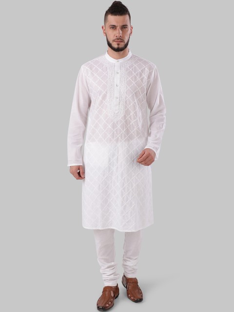 

Ethnix by Raymond Men White Woven Design Straight Kurta
