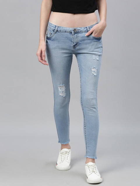 

ZHEIA Women Blue Skinny Fit Mid-Rise Mildly Distressed Jeans