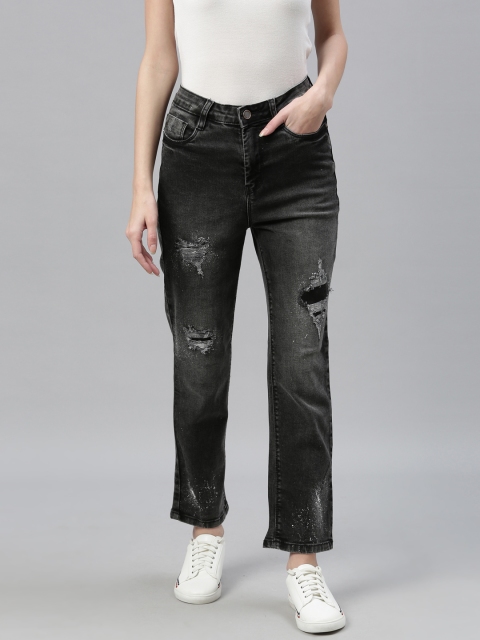 

ZHEIA Women Black Boyfriend Fit Jeans