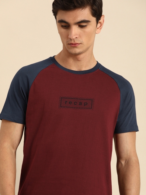 

ether Men Maroon Solid Contrast Sleeves Round Neck T-shirt