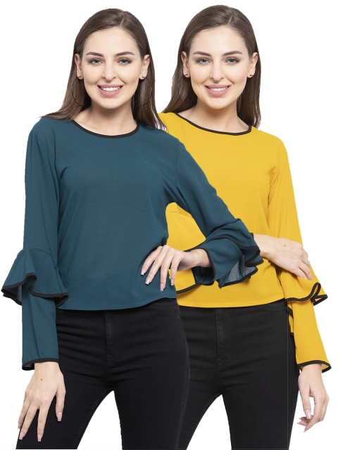 

klauressa Women Pack of 2 Solid Tops, Yellow