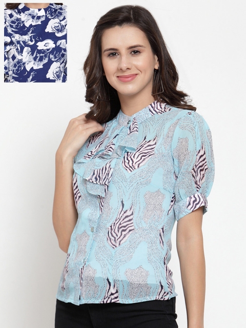 

klauressa Women Blue Printed Top