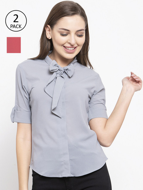 

klauressa Women Set Of 2 Solid Shirt Style Top, Grey