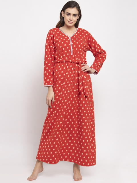 

Secret Wish Women Red & White Polka Dot Printed Woollen Maternity Nightdress