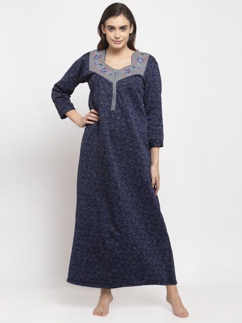 

Secret Wish Women Blue & Grey Printed Woollen Nightdress