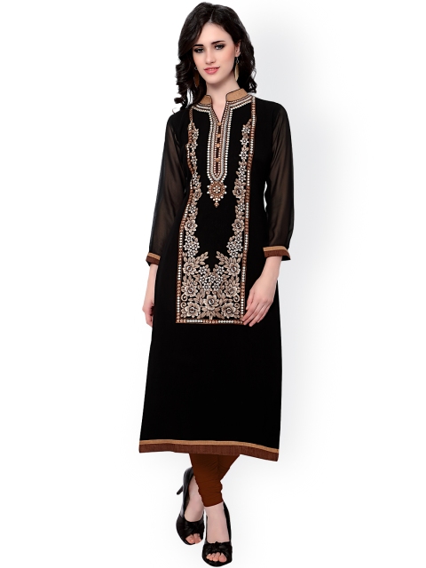 

Kvsfab Black Embroidered Kurta