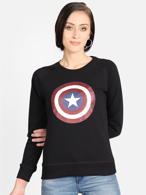 

Free Authority Captain America Print Black Sweater for Women, Grey