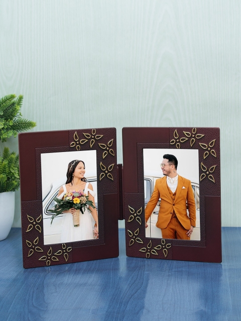 

WISHTANK Set Of 2 Maroon & Gold-Toned Textured Tabletop Photo Frames