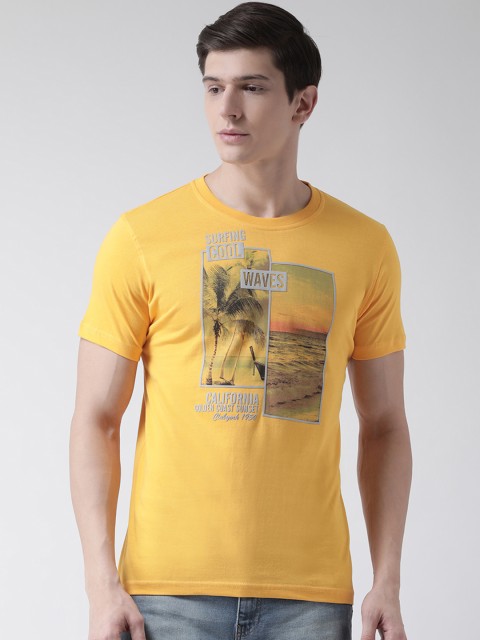 

Club York Men Yellow Printed Round Neck T-shirt