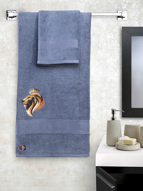 

DECOREALM Unisex Set Of 2 Grey Solid 380 GSM Quick Dry Cotton Towels