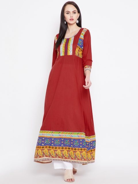 

AgrohA Women Maroon Printed Anarkali Kurta