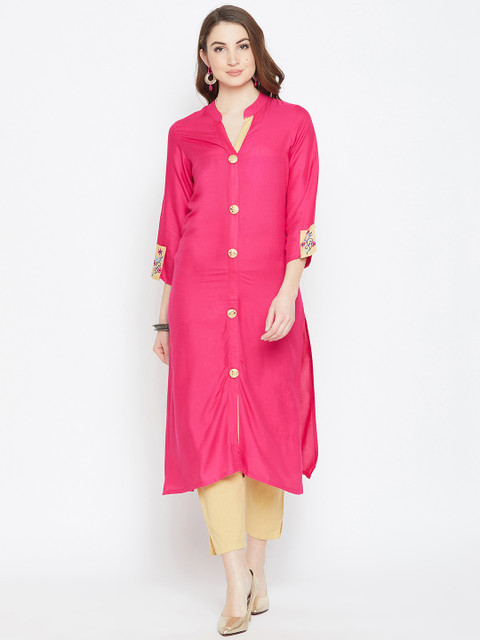 

AgrohA Women Pink Solid A-Line Kurta