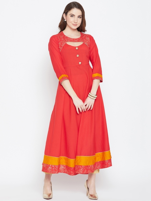 

AgrohA Women Red Solid Anarkali Kurta