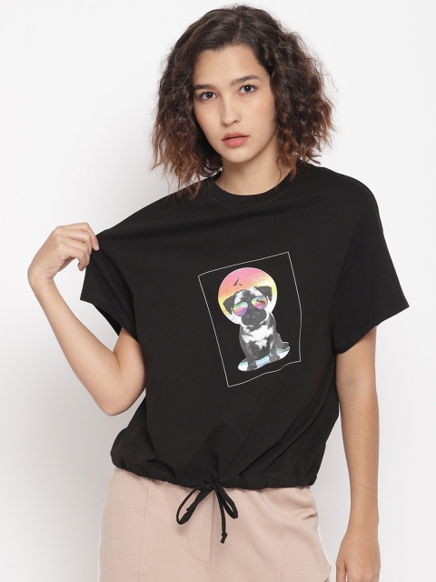 

LA LOFT Women Black Printed Round Neck T-shirt