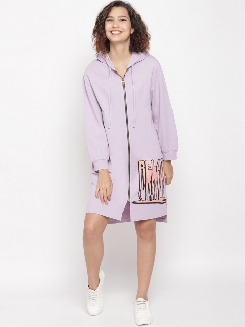 

LA LOFT Women Lavender & Orange Printed Jumper Dress Dress