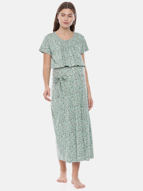 

GOLDSTROMS Women Green & White Printed Maternity Nightdress