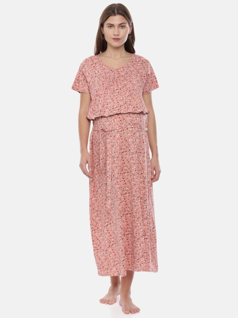 

GOLDSTROMS Women Peach-Coloured Printed Maternity Nightdress