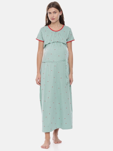 

GOLDSTROMS Women Sea Green & Red Printed Maternity Nightdress