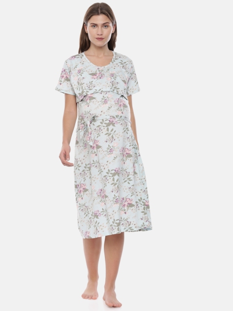 

GOLDSTROMS Women Blue & Green Printed Maternity Nightdress