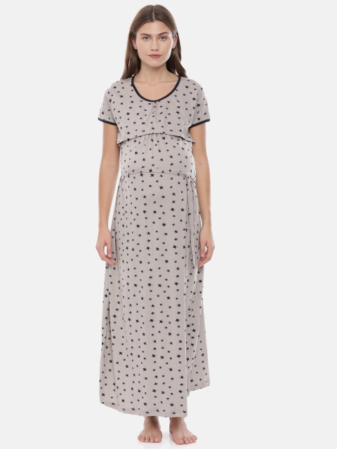 

GOLDSTROMS Women Grey & Black Printed Maternity Nightdress