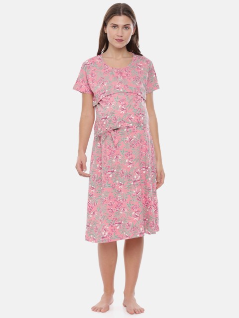 

GOLDSTROMS Women Pink Floral Printed Maternity Nightdress