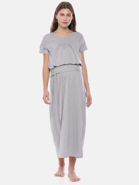 

GOLDSTROMS Women Grey & Orange Printed Maternity Maxi Nightdress