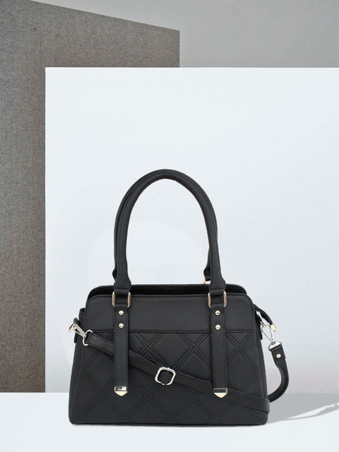 

yelloe Black Textured Handheld Bag