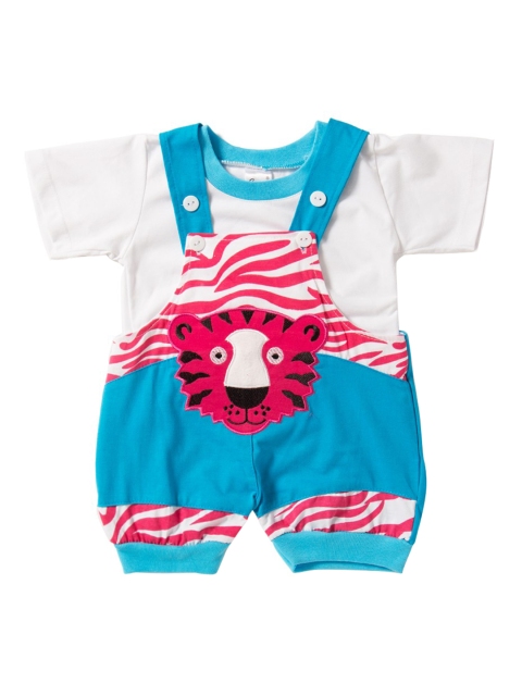 

Camey Kids White & Blue Printed Clothing Set