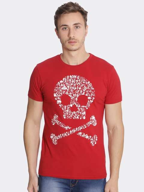 

Free Authority Men Red Printed Cotton Round Neck T-shirt