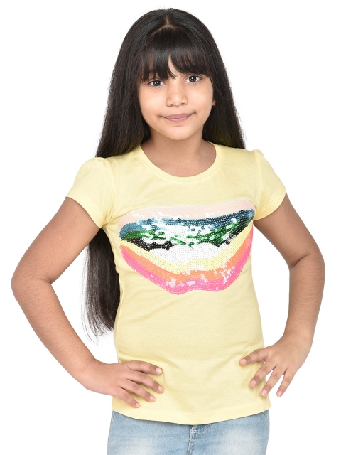 

ORANGE PUMPKKIN Girls Yellow Printed Pure Cotton Top