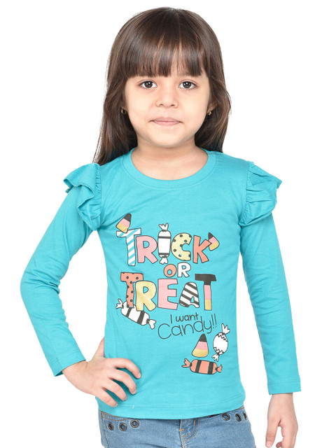 

ORANGE PUMPKKIN Girls Teal Printed Top