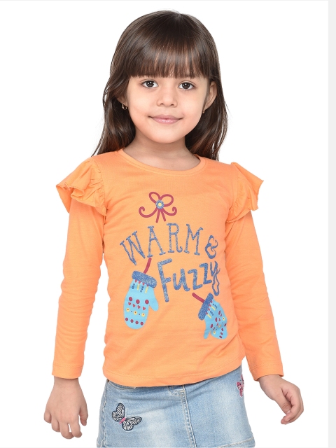 

ORANGE PUMPKKIN Girls Orange Printed Top