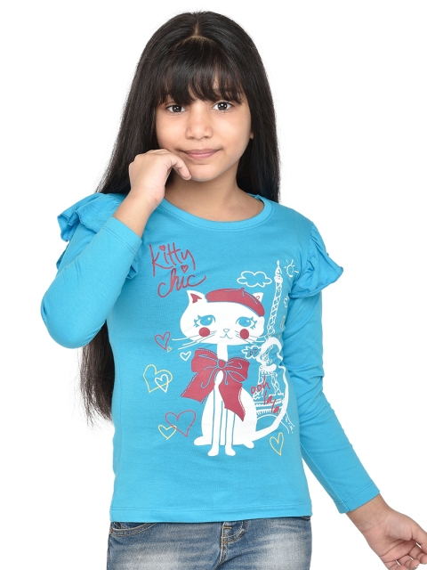 

ORANGE PUMPKKIN Girls Turquoise Blue Printed Top