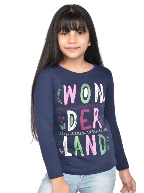 

ORANGE PUMPKKIN Girls Navy Blue Printed Top