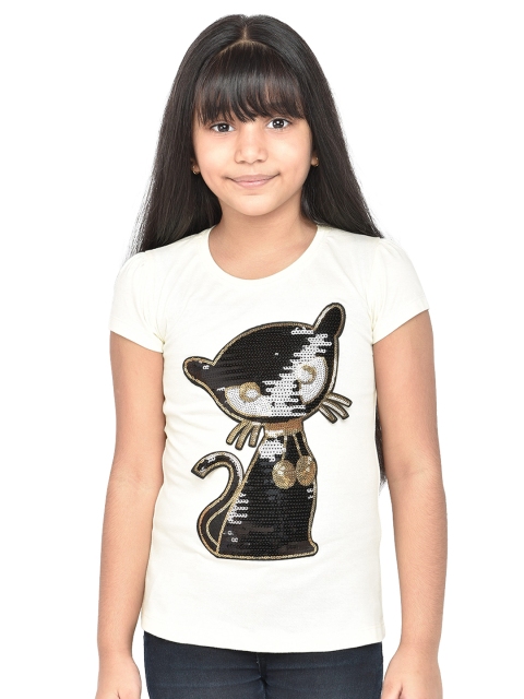 

ORANGE PUMPKKIN Girls Off-White Printed Pure Cotton Top