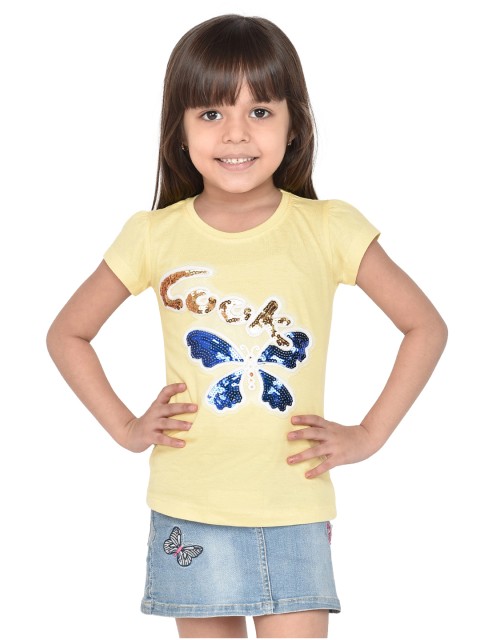 

ORANGE PUMPKKIN Girls Yellow Printed Fitted Top