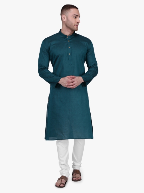 

RAJUBHAI HARGOVINDAS Men Green Solid Straight Kurta