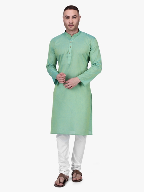

RAJUBHAI HARGOVINDAS Men Lime Green Solid Straight Kurta