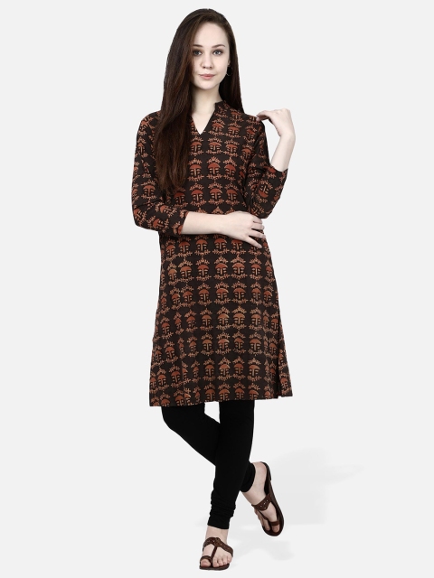 

Molcha Women Brown Printed Straight Kurta