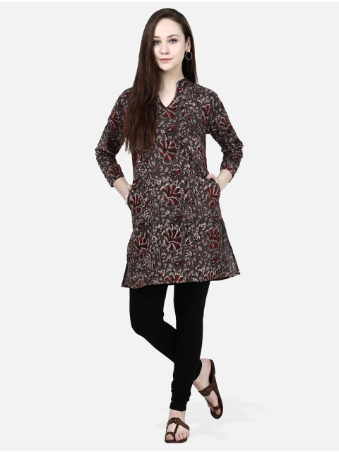 

Molcha Women Taupe & Maroon Printed Cotton Straight Kurta