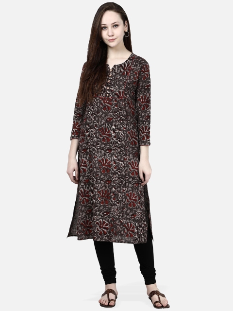 

Molcha Women Maroon & Grey Printed Straight Kurta