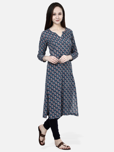 

Molcha Women Blue & Maroon Woven Design Straight Kurta