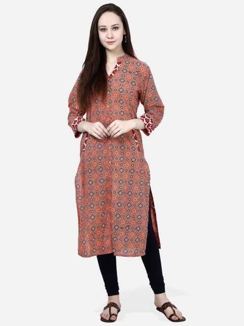 

Molcha Women Orange & Maroon Printed Straight Kurta