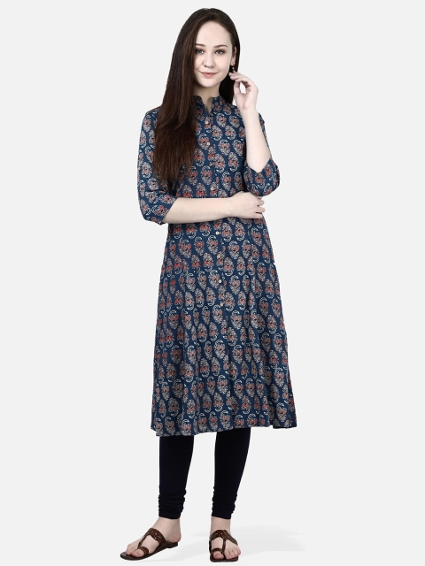 

Molcha Women Navy Blue & Maroon Printed A-Line Kurta