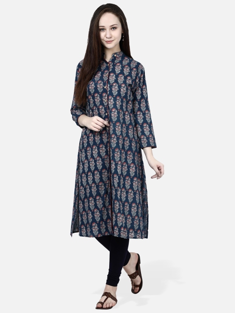 

Molcha Women Blue Printed A-Line Kurta